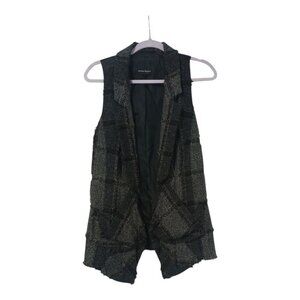 Nanette Lepore Open Front Plaid Shabby Chic Hobo Vest With Pockets Size 4 Gray